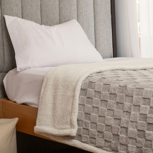 Frazada 1 Plaza Flannel Jacquard con Corderito