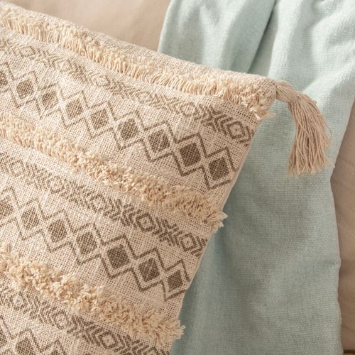 Funda de Almohadón Geometría Tribal con Borlas