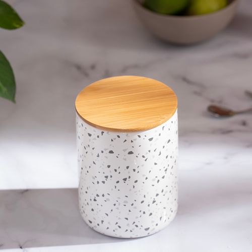 Contenedor de Cerámica Con Tapa Bambú Chico