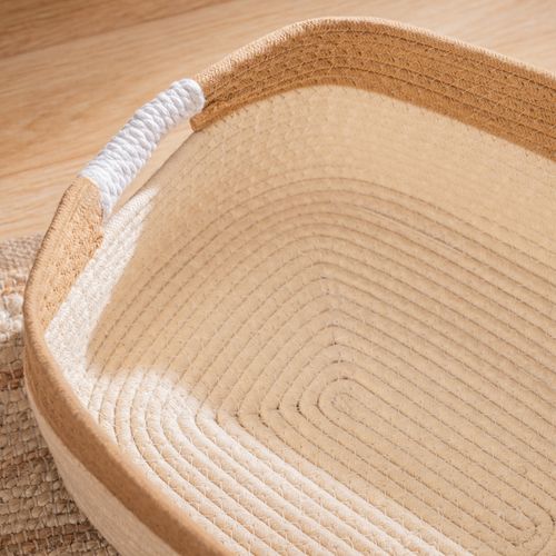 Contenedor Rectangular Grande de Algodón Bicolor con Manijas Trenzas