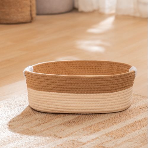 Contenedor Rectangular Chico de Algodón Bicolor con Manijas Trenzas