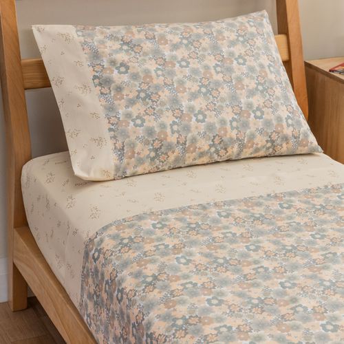Juego de Sábanas Twin Algodón Blend Flor Superpuesta