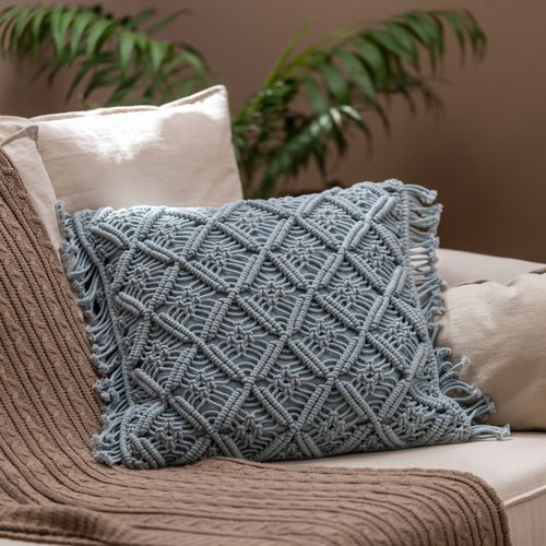 Funda de Almohadón Macramé y Flecos de Algodón