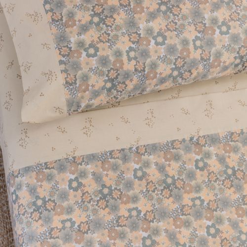 Juego de Sábanas Twin Algodón Blend Flor Superpuesta