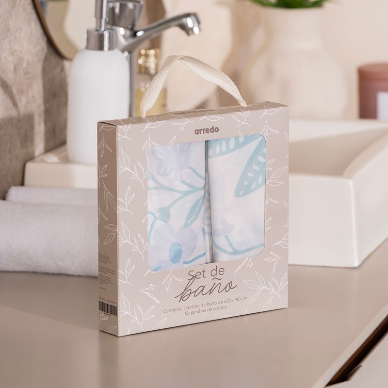 Set-de-Cortina-de-Baño-Floral-con-Ganchos-Dobles