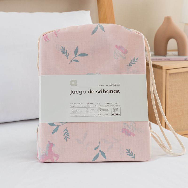 Juego-de-Sabanas-1-Plaza-Algodon-Blend-Unicornio-Ensueño
