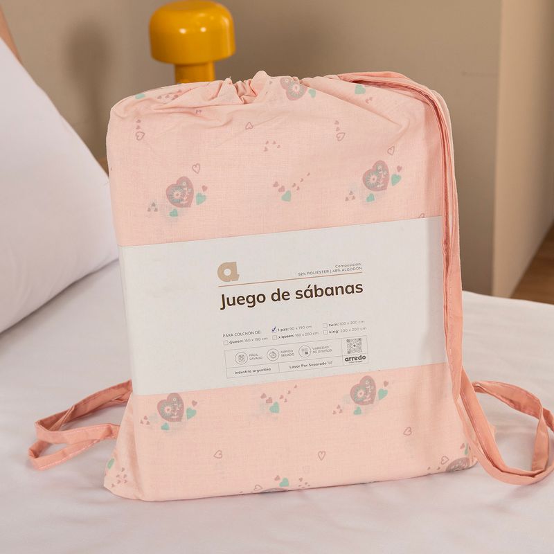 Juego-de-Sabanas-1-Plaza-Algodon-Blend-Estampado-Flor-Corazon
