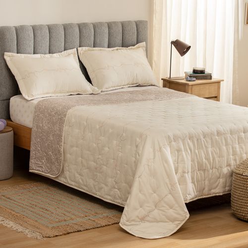 Cubrecama Queen Reversible Ondas y Moños