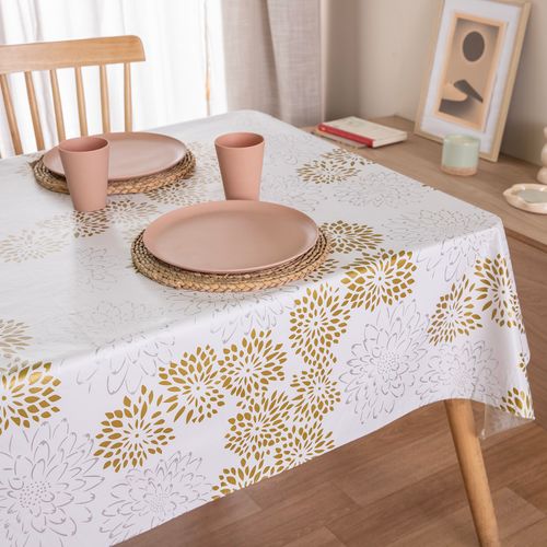 Mantel Grande Rectangular Ecocuero Antimanchas Flores y Mandalas