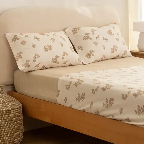 Juego de Sábanas Extra Queen Golondrinas y Flores