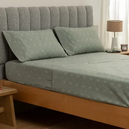 Juego de Sábanas King Algodón Blend Rombo Hoja