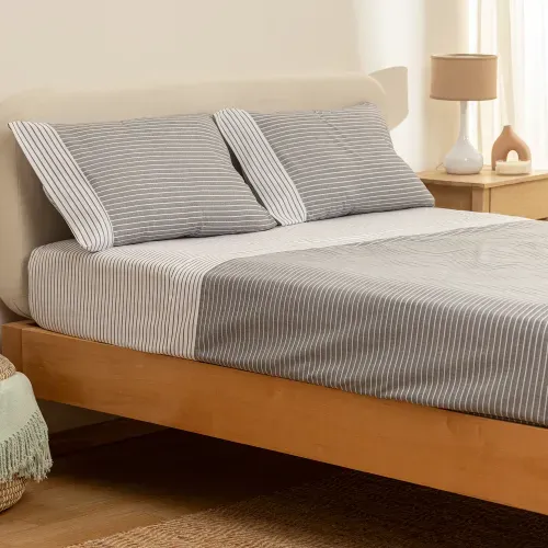 Juego de Sábanas King Algodón Peinado Rayas Grafito