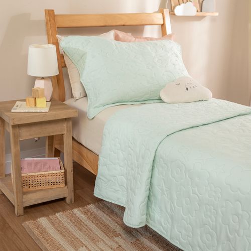 Cubrecama 1 Plaza Reversible Flores Labradas