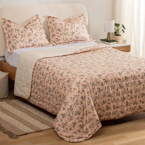 Cubrecama Queen Reversible Flores Olga