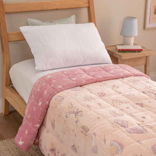 Acolchado 1 Plaza Brilla en la Oscuridad Reversible Hadas en el Bosque