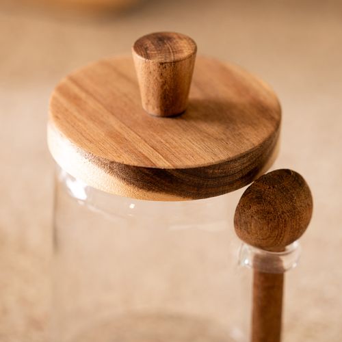Azucarera de Vidrio con Tapa y Cuchara de Madera