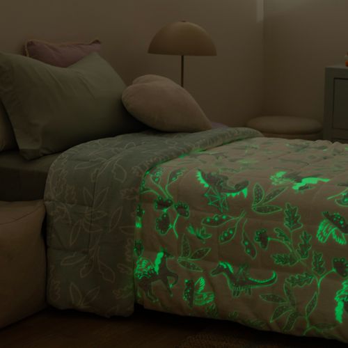 Acolchado 1 Plaza Brilla en la Oscuridad Reversible Dragones