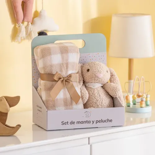 Set de Peluche Conejito con Manta Cuadrillé