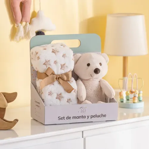 Set de  Peluche Osito con Manta Estrellas