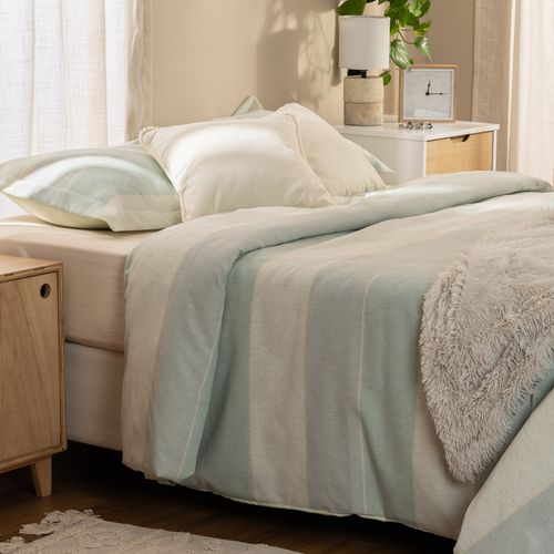 Funda de Acolchado Queen Simil Lino Franjas Anchas