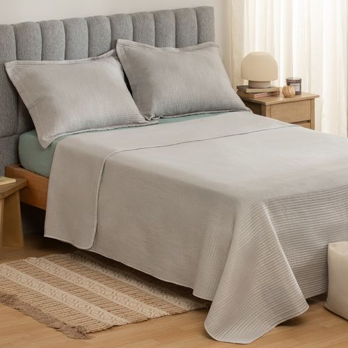 Cubrecama Queen Reversible Stone Wash Bastones