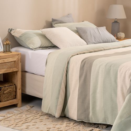 Funda de Acolchado King Simil Lino Franjas Anchas