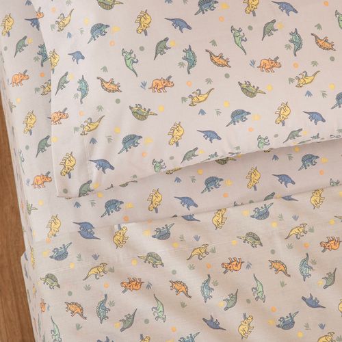 Juego de Sábanas 1 Plaza Algodón Blend Dinosaurios de Colores