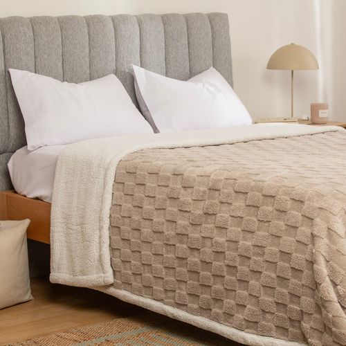 Frazada King Flannel Jacquard con Corderito