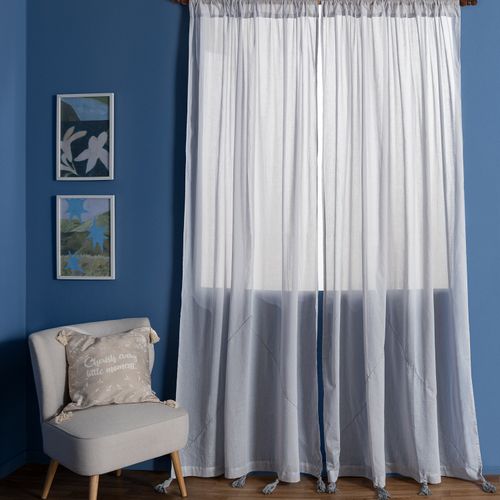 Set de 2 Cortinas de Ambiente con Flecos y Recorte en V