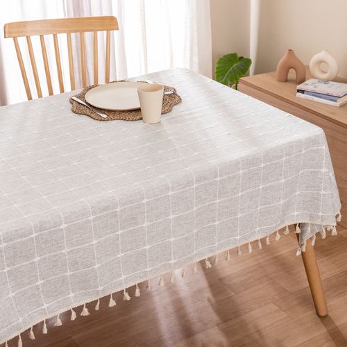 Mantel Chico Rectangular Cuadros con Flecos