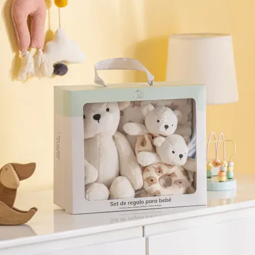 Set de Regalo Infantil Osito con Manta, Muñeco y Sonajero