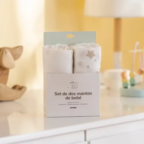 Set de 2 Mantas de Bamboo y Algodón Ovejitas