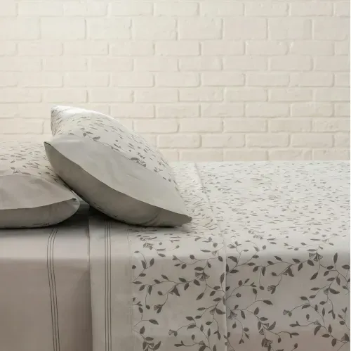 Juego de Sábanas Extra Queen Algodón Blend Líneas Botánicas