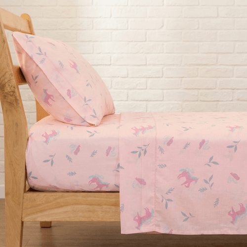 Juego de Sábanas 1 Plaza Algodón Blend Unicornios de Ensueño