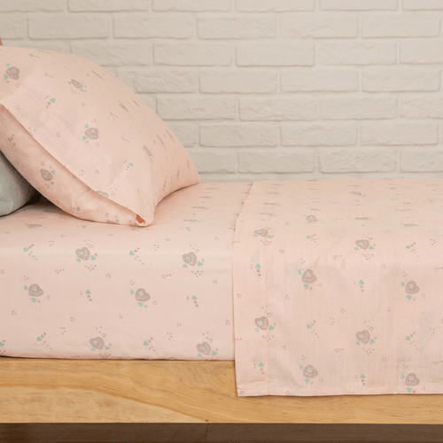 Juego de Sábanas 1 Plaza Algodón Blend Estampado Flor Corazón