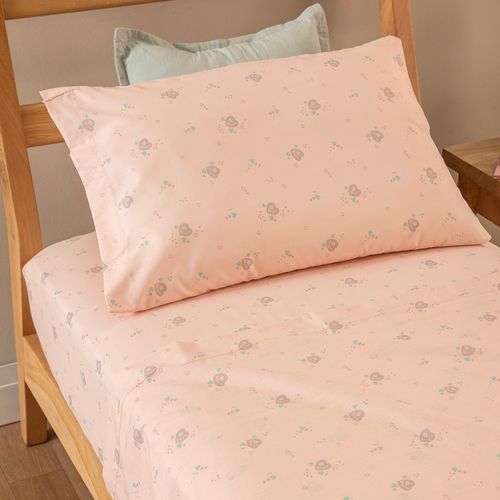 Juego de Sábanas 1 Plaza Algodón Blend Estampado Flor Corazón
