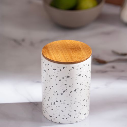 Contenedor de Cerámica Con Tapa Bambú Mediano