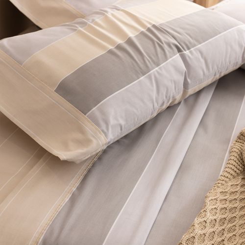 Juego de Sábanas Extra Queen Algodón Blend Franjas Anchas