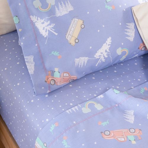 Juego de Sábanas 1 Plaza Algodón Blend Rutas y Estrellas