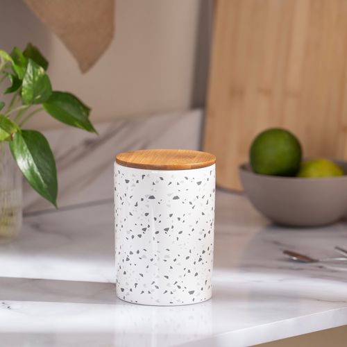 Contenedor de Cerámica Con Tapa Bambú Mediano