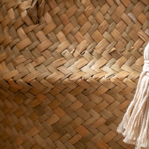 Contenedor Decorativo Mediano Tejido Zigzag con Borlas