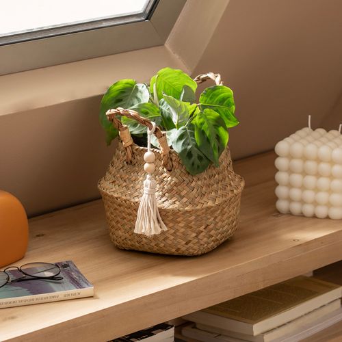 Contenedor Decorativo Chico Tejido Zigzag con Borlas