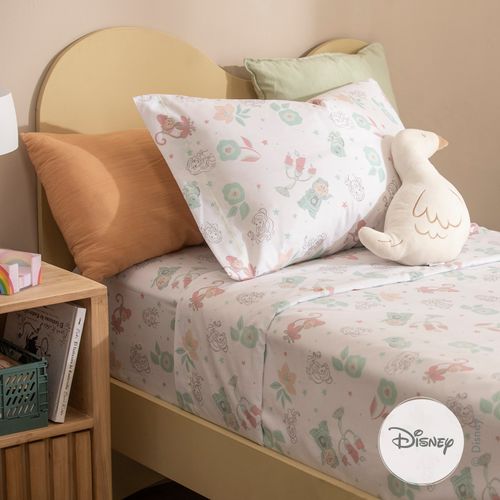Juego de Sábanas 1 Plaza Algodón Blend Disney Princesas y Amigos