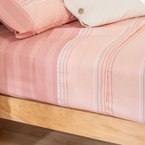 Juego de Sábanas Twin Algodón Blend Raya Tricolores