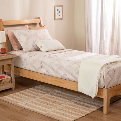 Juego de Sábanas 1 Plaza Algodón Blend Rombos Rosas
