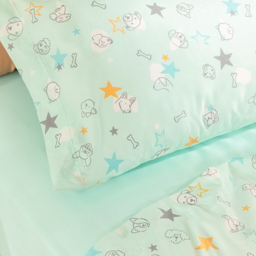 Juego de Sábanas 1 Plaza Puppys y Estrellas