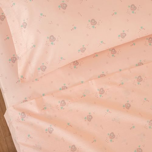 Juego de Sábanas 1 Plaza Algodón Blend Estampado Flor Corazón