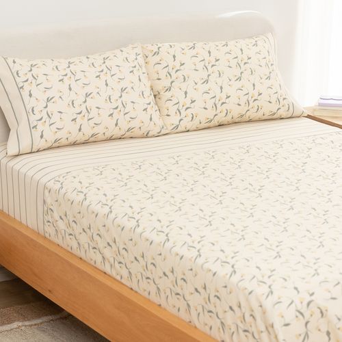 Juego de Sábanas Extra Queen Algodón Blend Tulipanes Simples